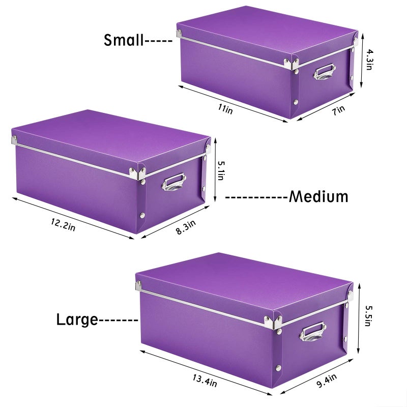 SEEKIND Storage Box, Decorative Storage Bins with Lid,3 in 1 Set,Press-Stud Fastening,Moisture-proof,Foldable for Space Saving Storage,for Clothes, Cosmetic,Blankets (Purple) - Image 5